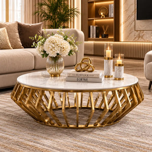 Luxury Round Marble Center Table with Gold Base