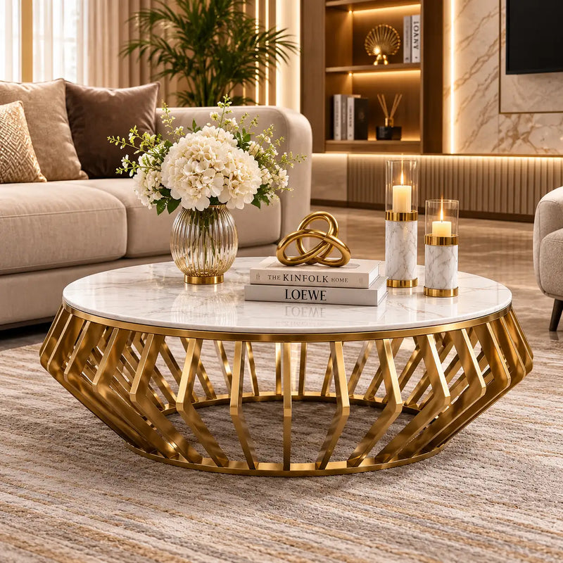 Luxury Round Marble Center Table with Gold Base