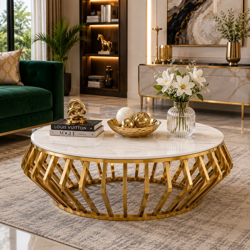 Luxury Round Marble Center Table with Gold Base