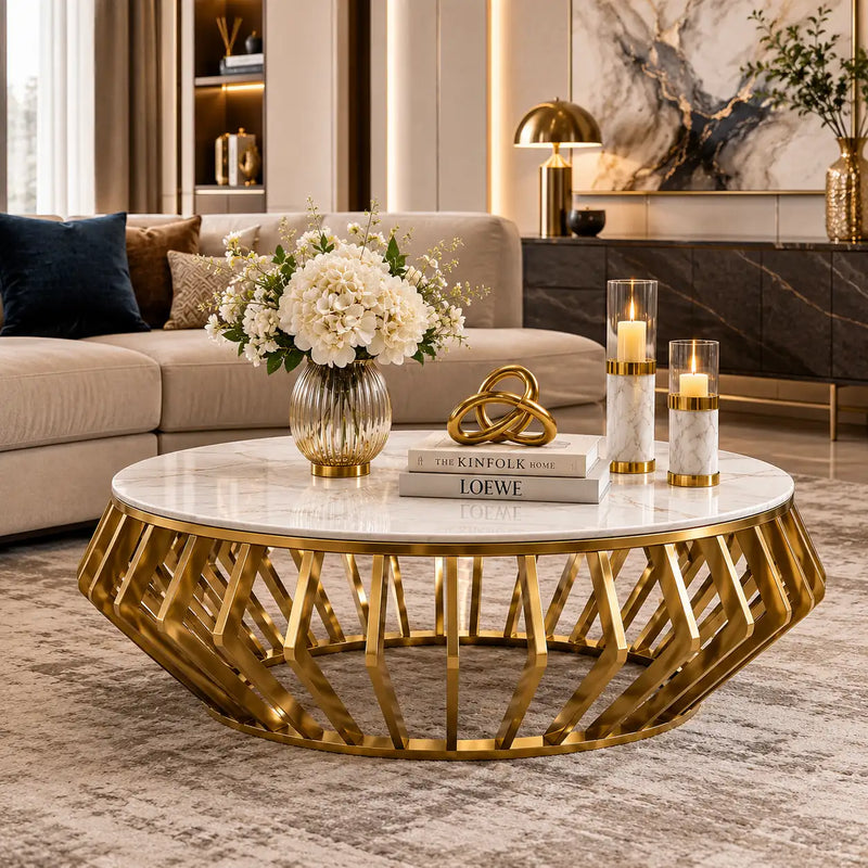 Luxury Round Marble Center Table with Gold Base