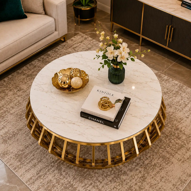 Luxury Round Marble Center Table with Gold Base