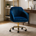 Refined Navy Blue Tufted Velvet Premium Armchair with Golden Legs