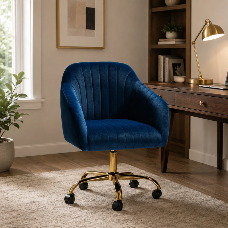 Refined Navy Blue Tufted Velvet Premium Armchair with Golden Legs