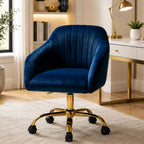 Refined Navy Blue Tufted Velvet Premium Armchair with Golden Legs