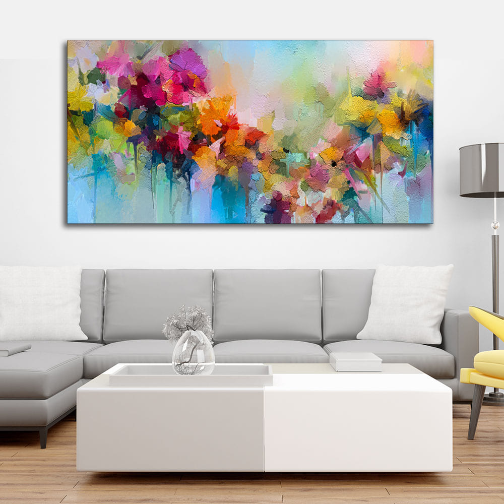 Vibrant Abstract Floral Painted Brush Stroke Canvas Wall Painting