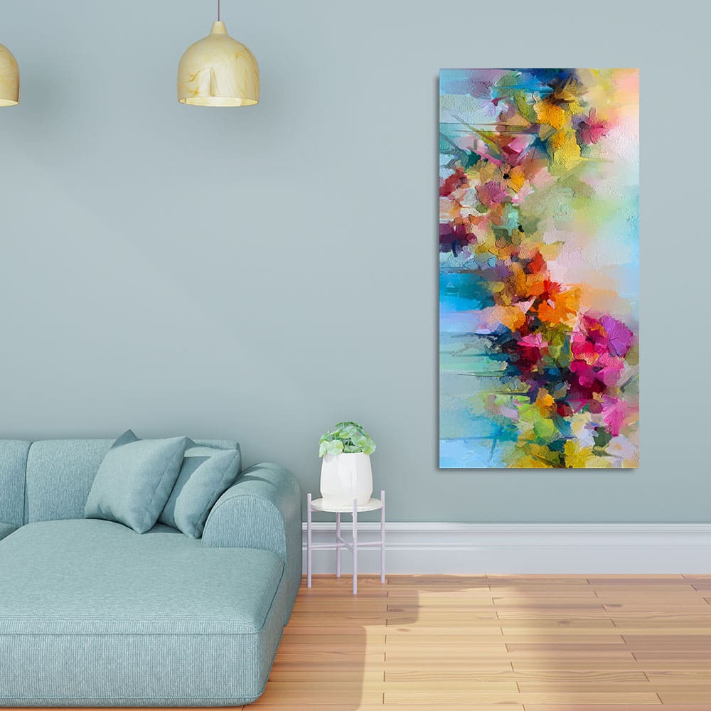 Vibrant Abstract Floral Painted Brush Stroke Premium Canvas Wall Painting