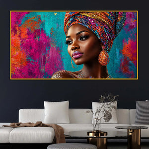 Vibrant African Beauty Floating Frame Crystal Wall Painting