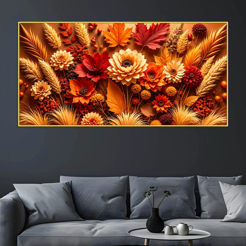 Vibrant Autumn Flowers and Foliage 3D Canvas Wall Painting