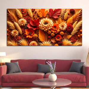 Vibrant Autumn Flowers and Foliage 3D Canvas Wall Painting