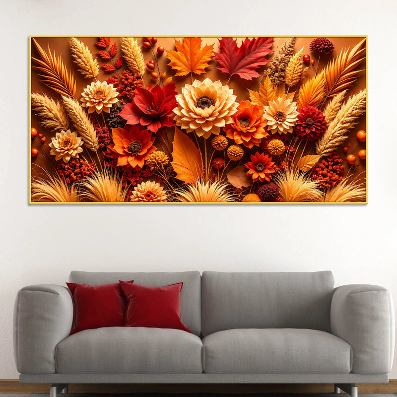 Vibrant Autumn Flowers and Foliage 3D Canvas Wall Painting