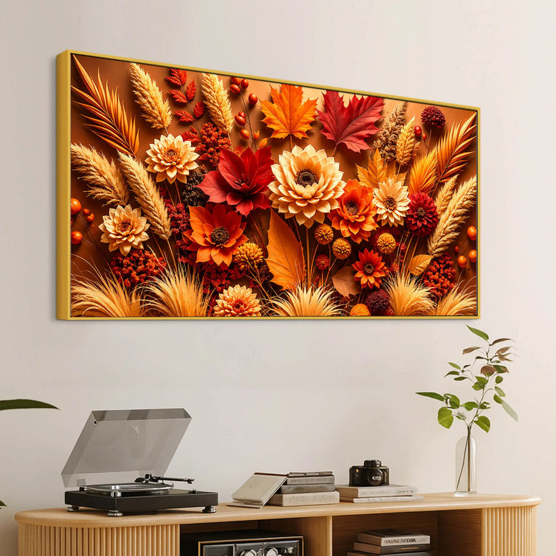 Vibrant Autumn Flowers and Foliage 3D Canvas Wall Painting