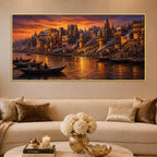 Vibrant Banaras Ghat Evening Canvas Painting for Entryway Décor