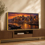Vibrant Banaras Ghat Evening Canvas Painting for Entryway Décor