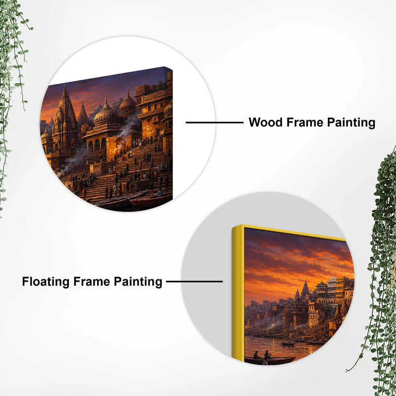 Vibrant Banaras Ghat Evening Canvas Painting for Entryway Décor