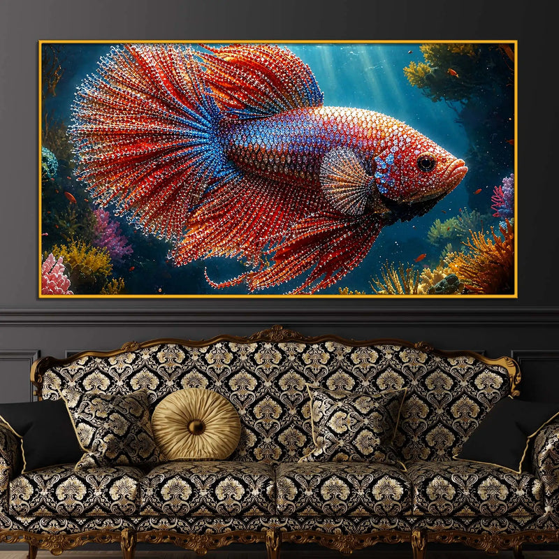 Vibrant Betta Fish Floating Frame Crystal Wall Painting