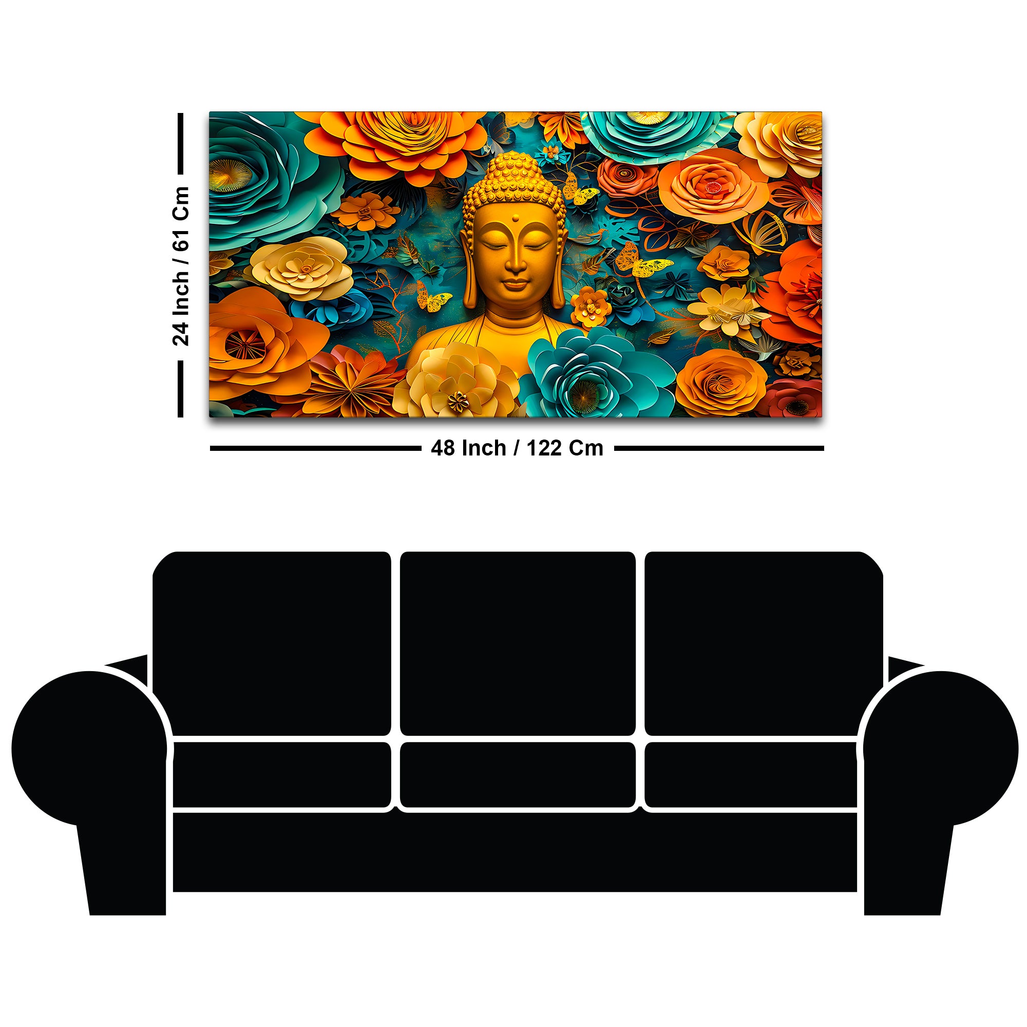 Vibrant Buddha Wall Painting with Multicolor Floral Artwork