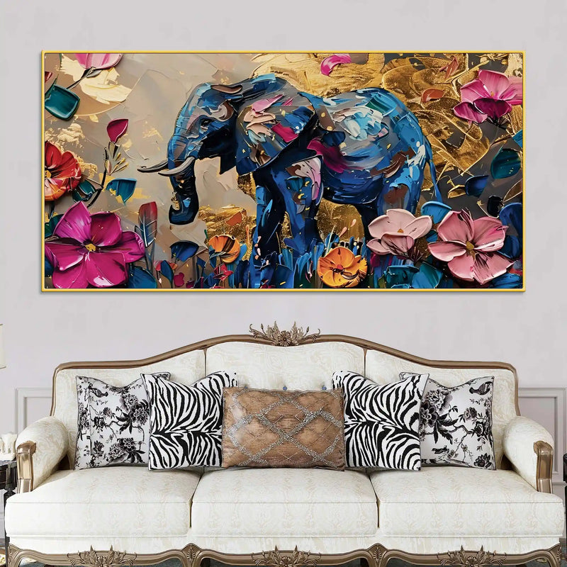 Vibrant Elephant Abstract Canvas Painting for Living Room