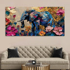 Vibrant Elephant Abstract Canvas Painting for Living Room