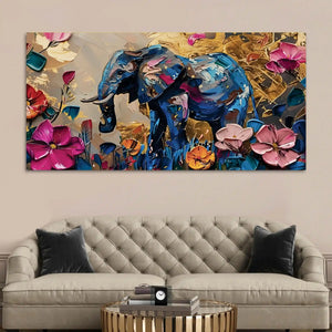 Vibrant Elephant Abstract Canvas Painting for Living Room