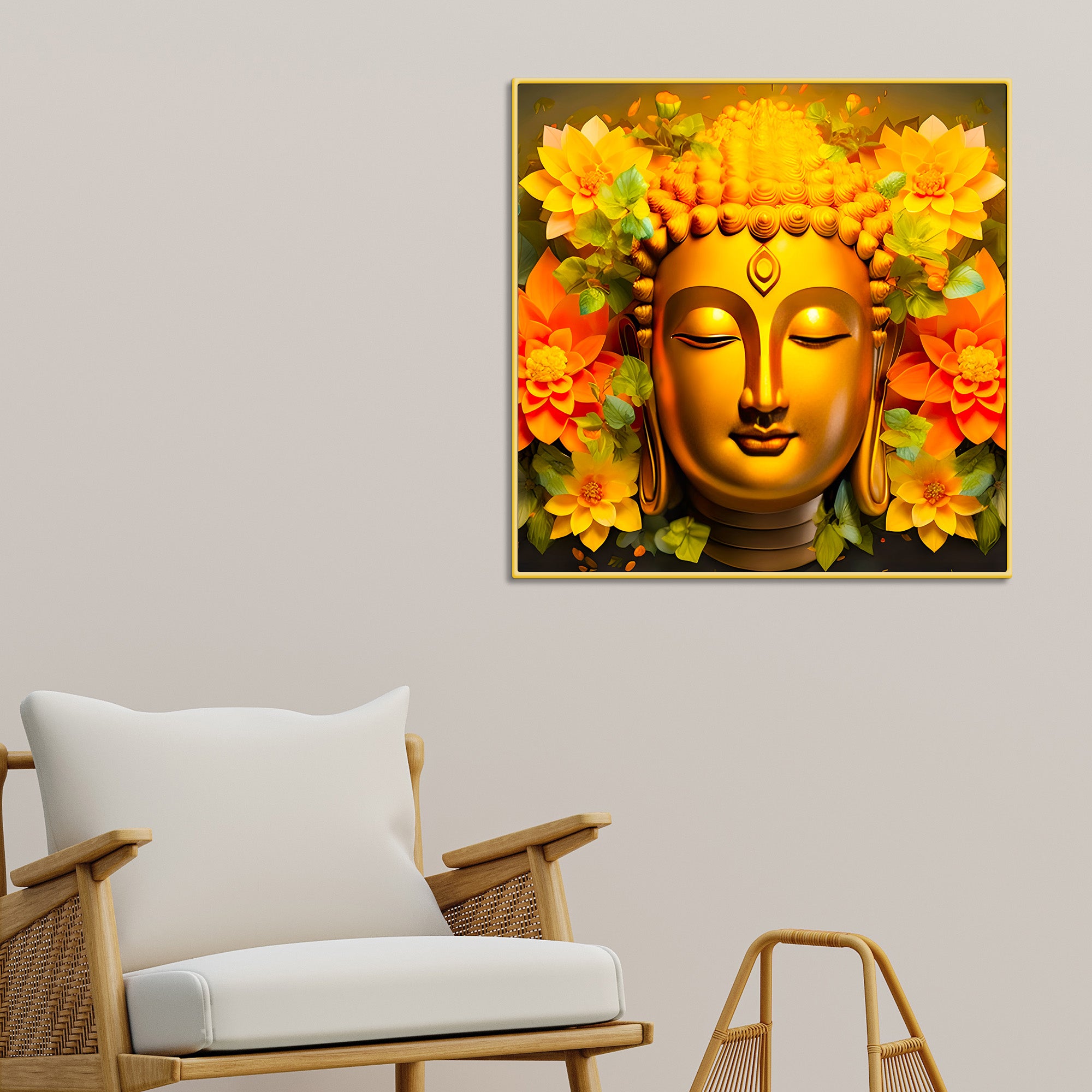 Vibrant Floral Buddha Wall Art Painting for Living Room