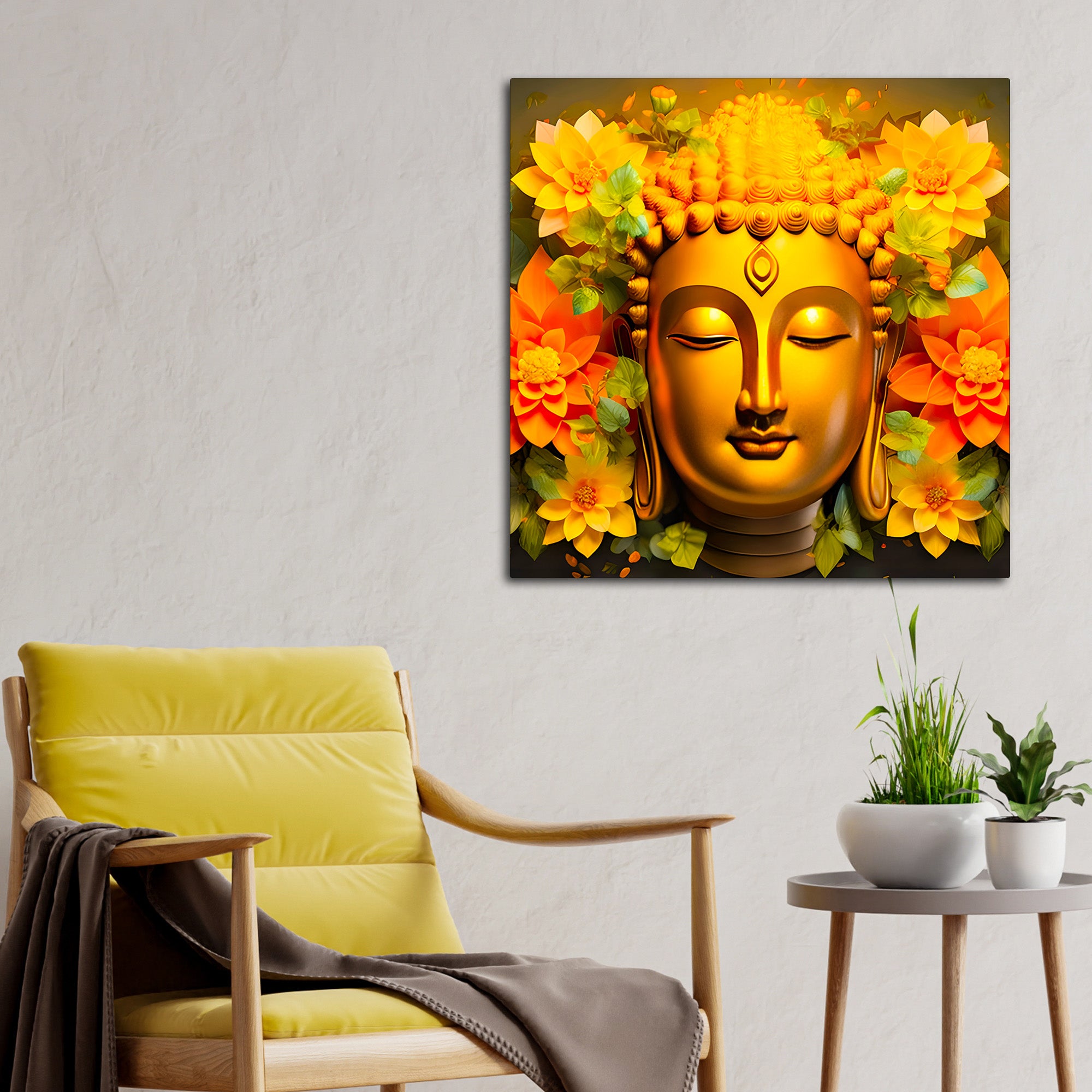 Vibrant Floral Buddha Wall Art Painting for Living Room