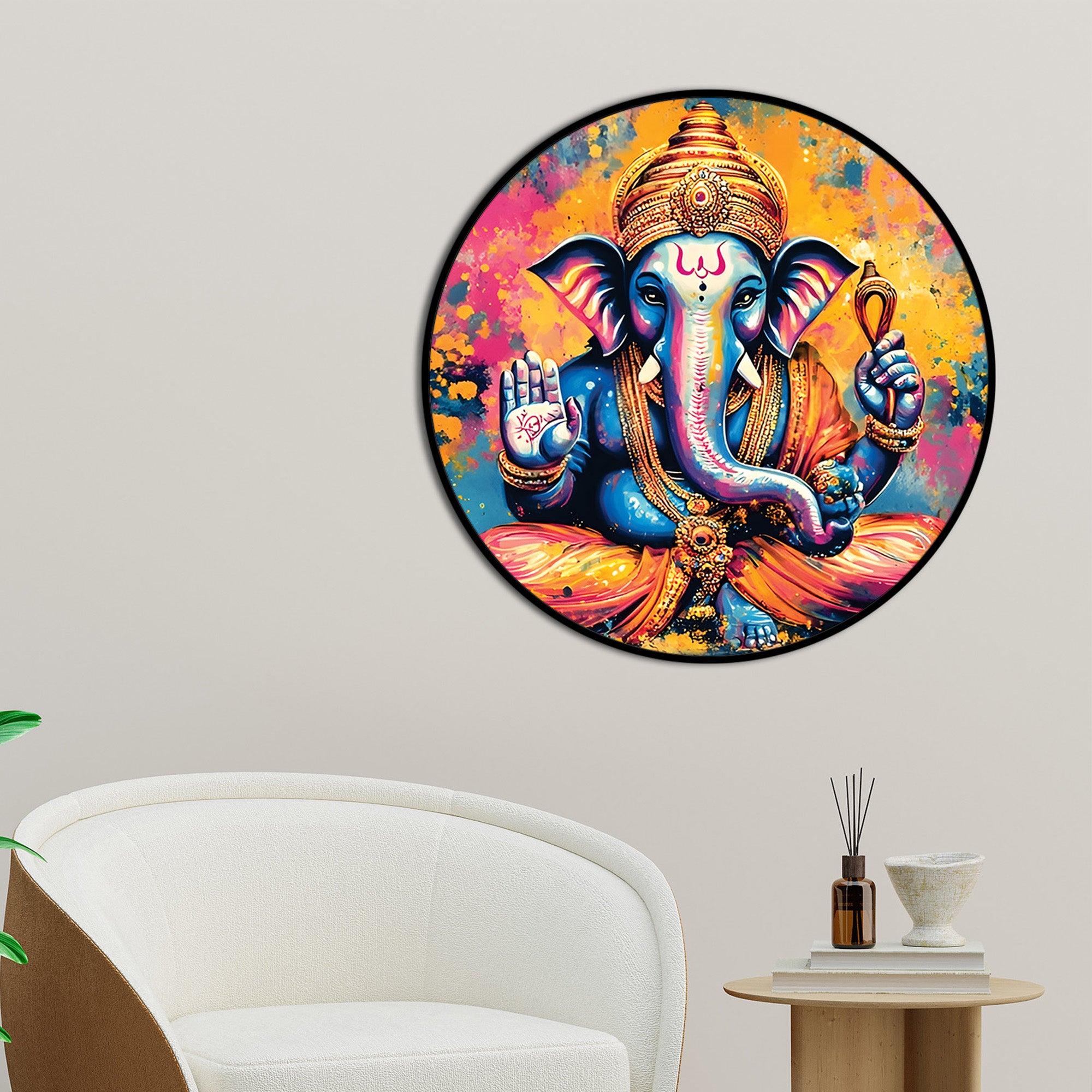 vibrant-ganesh-ji-round-canvas-painting