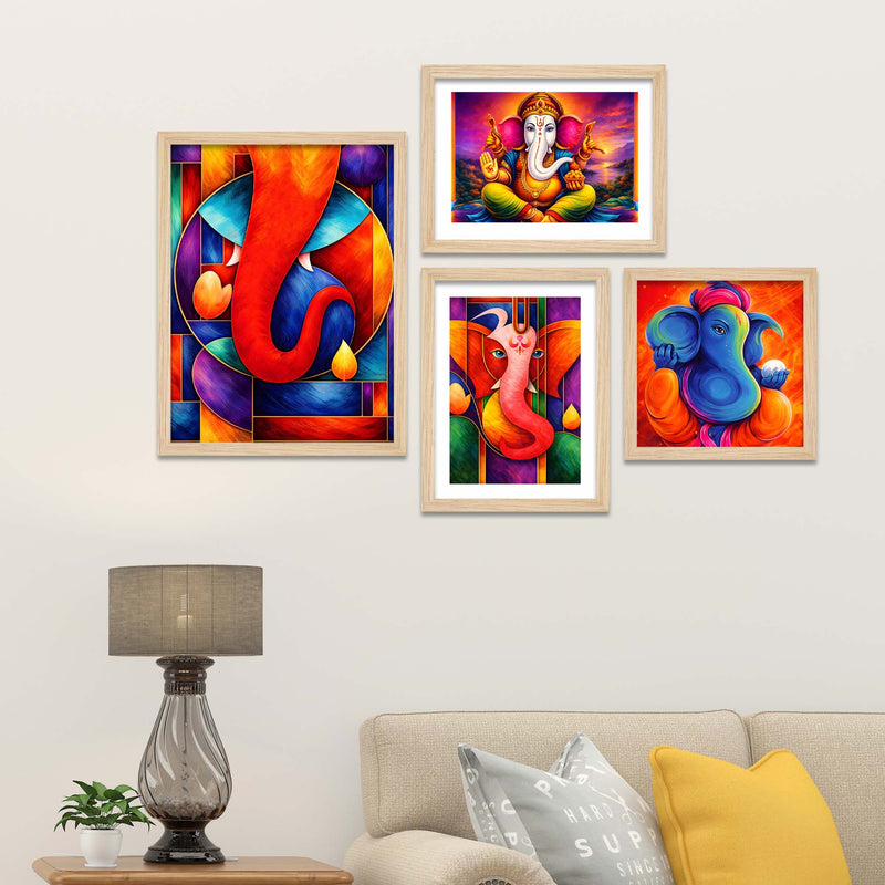 Vibrant Ganpati Modern Art Wall Frame Set of Four