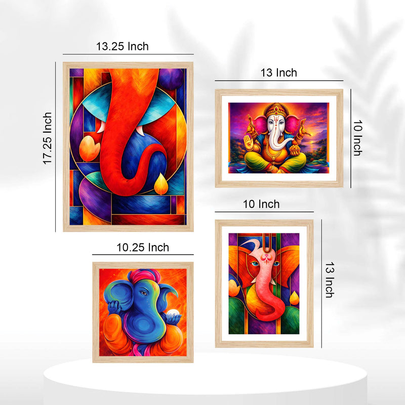 Vibrant Ganpati Modern Art Wall Frame Set of Four