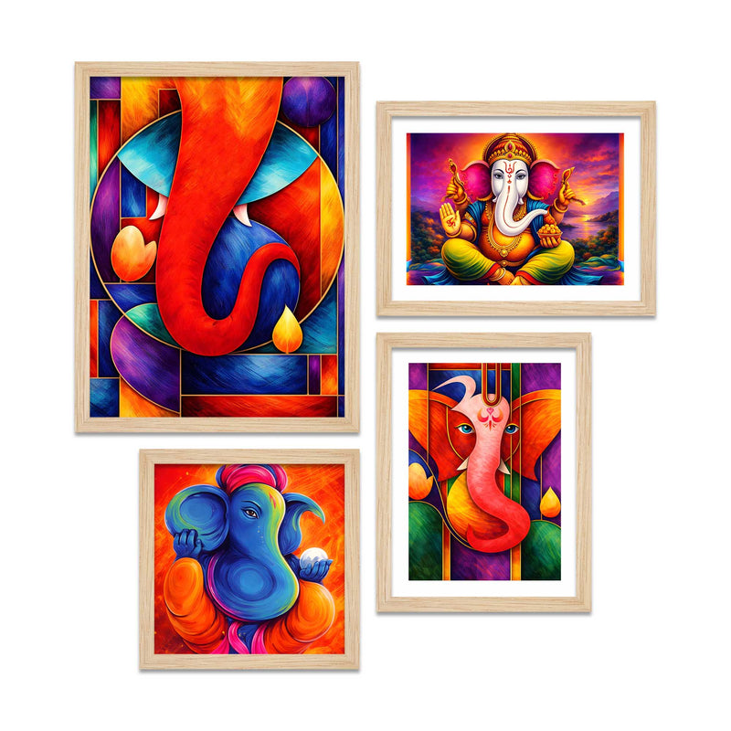 Vibrant Ganpati Modern Art Wall Frame Set of Four