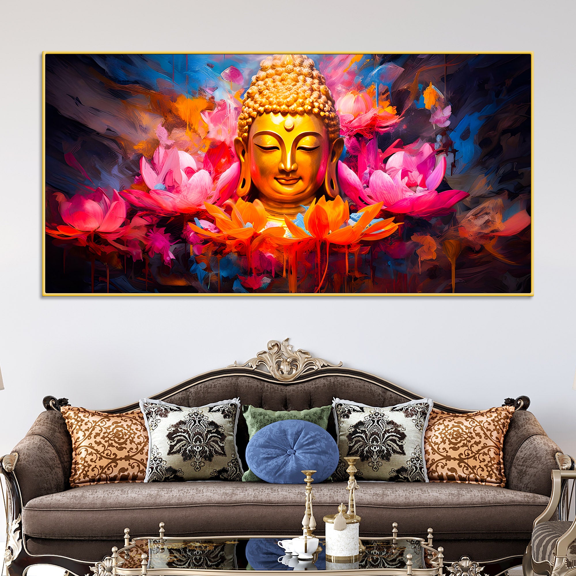 vibrant-gautam-buddha-lotus-wall-painting-for-luxury-living-room