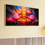 Vibrant Gautam Buddha Lotus Wall Painting for Luxury Living Room