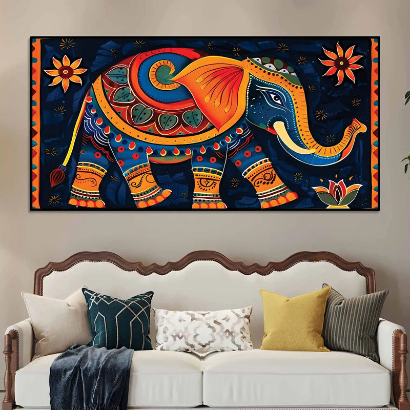 Vibrant Handcrafted Style Elephant Canvas Wall Painting