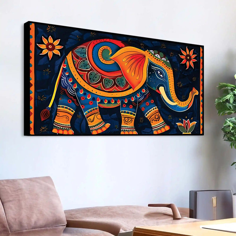 Vibrant Handcrafted Style Elephant Canvas Wall Painting