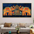 Vibrant Indian Symmetrical Elephant Canvas Wall Painting