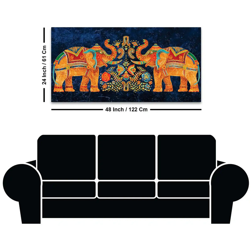 Vibrant Indian Symmetrical Elephant Canvas Wall Painting