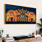 Vibrant Indian Symmetrical Elephant Canvas Wall Painting