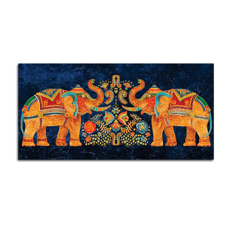 Vibrant Indian Symmetrical Elephant Canvas Wall Painting