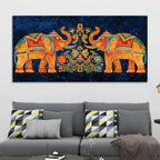 Vibrant Indian Symmetrical Elephant Canvas Wall Painting