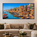 Vibrant Kashi Ganga View Canvas Wall Art Painting for Living Room Decor