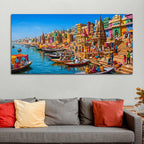 Vibrant Kashi Ganga View Canvas Wall Art Painting for Living Room Decor
