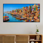 Vibrant Kashi Ganga View Canvas Wall Art Painting for Living Room Decor