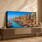 Vibrant Kashi Ganga View Canvas Wall Art Painting for Living Room Decor