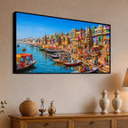 Vibrant Kashi Ganga View Canvas Wall Art Painting for Living Room Decor