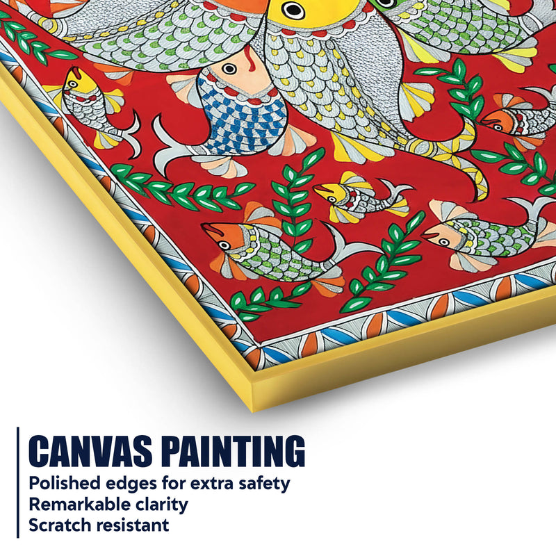 Vibrant Madhubani Fish Canvas Painting for Wall Decor