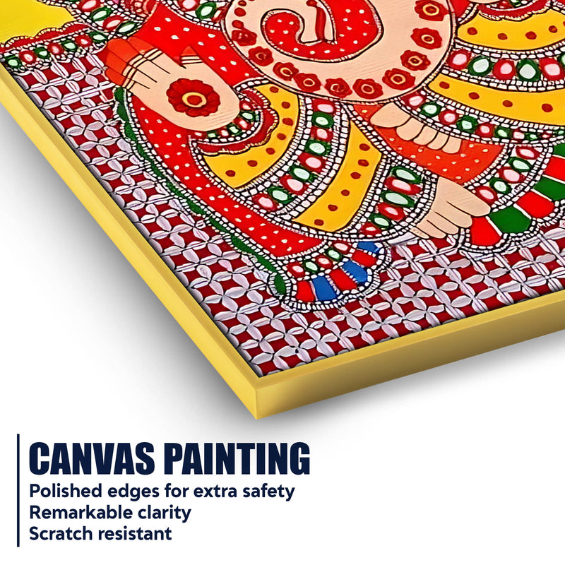 Vibrant Madhubani Ganesha Canvas Painting