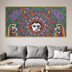 Vibrant Madhubani Surya Canvas Wall Painting