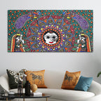 Vibrant Madhubani Surya Canvas Wall Painting
