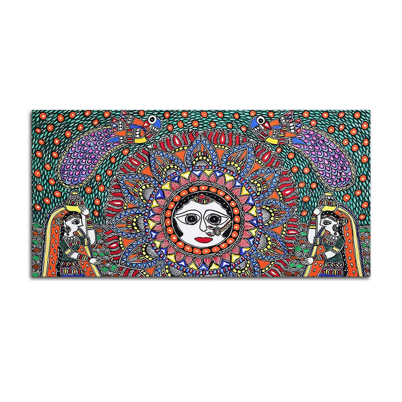 Vibrant Madhubani Surya Canvas Wall Painting