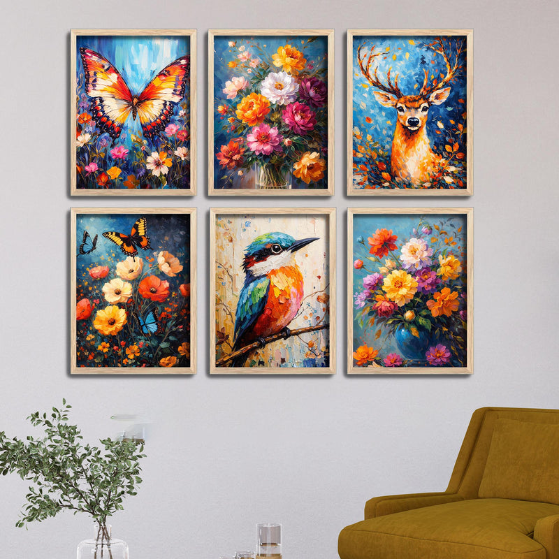Vibrant Nature Inspired Wall Frame Set of Six