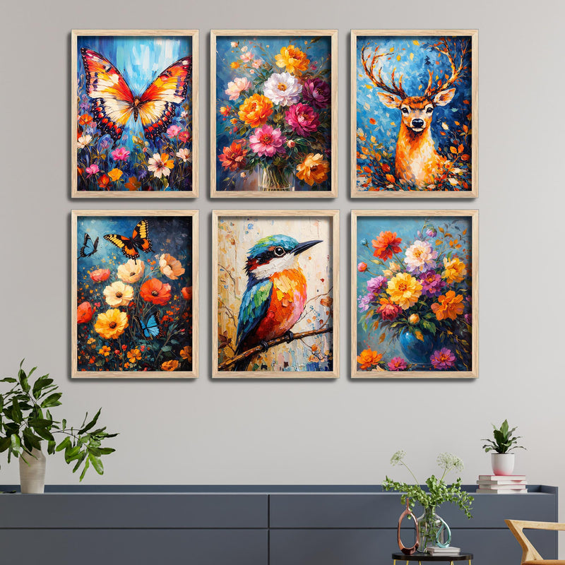 Vibrant Nature Inspired Wall Frame Set of Six